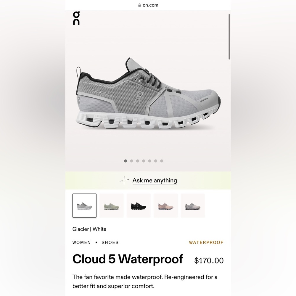 On Running Cloud 5 Waterproof Shoes Women’s Size 8